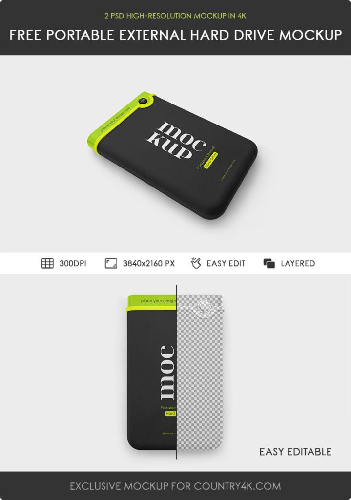 2 Sights of Portable External Hard Drive Mockup