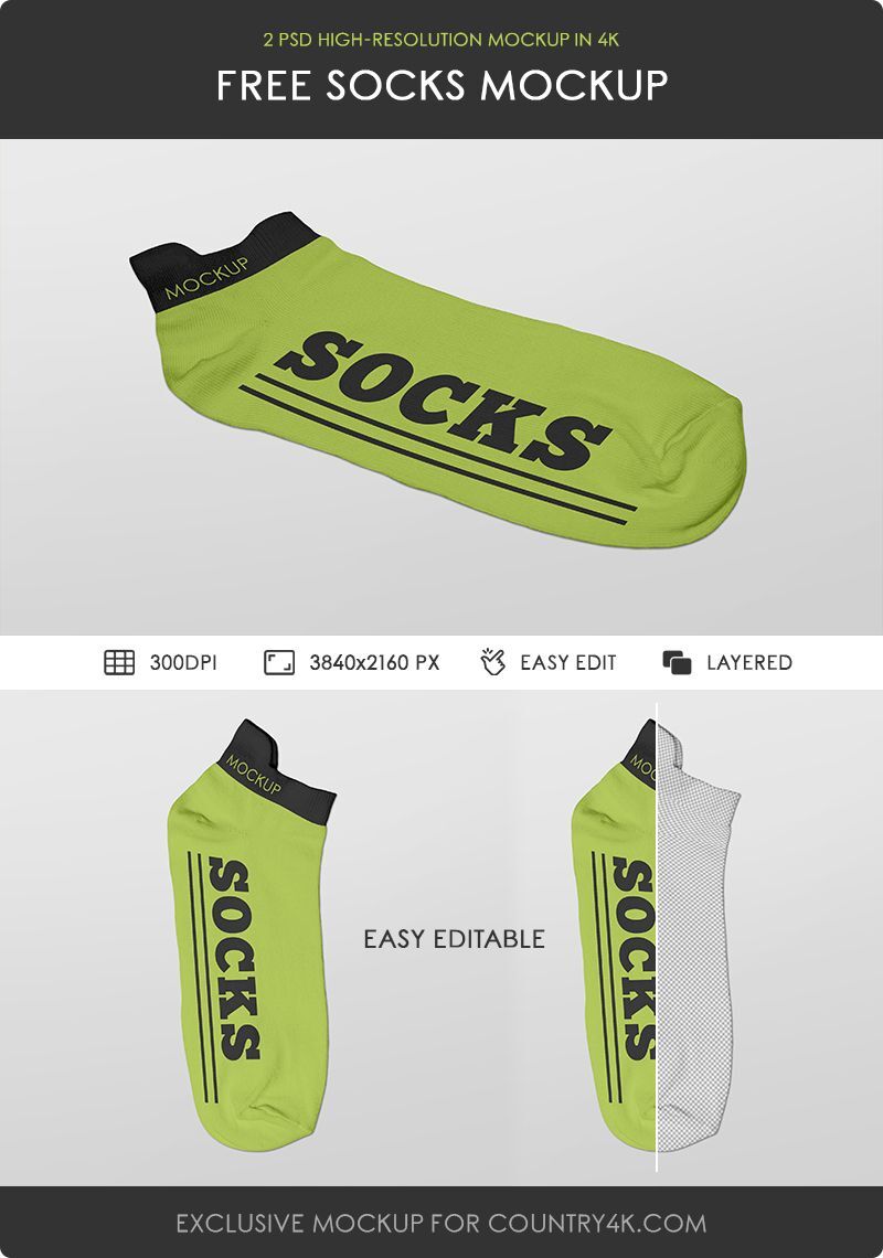 2 Socks Mockups in Different Views FREE PSD