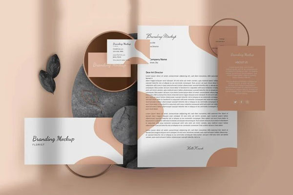 2 Stationery Branding Mockups in Top and Perspective Views