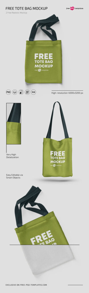 3 Tote Bag Mockups From Top and Front View mockup preview