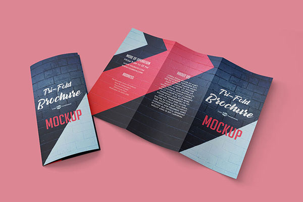 2 Tri-Fold Brochure Mockups Laid at the 3/4 Angle View