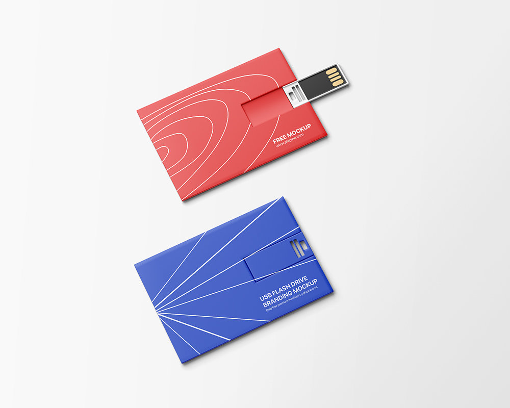 2 USB Flash Drives Mockup in Perspective View