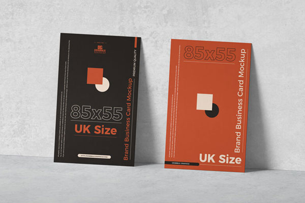 2 Vertical Business Cards Leaning Against the Wall Mockup