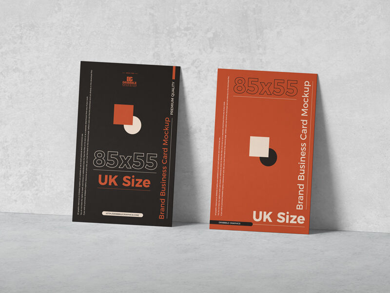 2 Vertical Business Cards Leaning Against the Wall Mockup