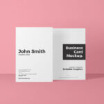 2 Vertical Business Cards Mockup Standing in Front View mockup preview