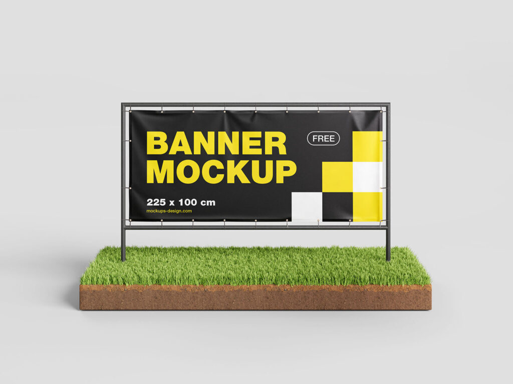 2 Horizontal Framed Banner Mockups on the Grass