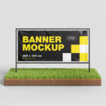 2 Horizontal Framed Banner Mockups on the Grass