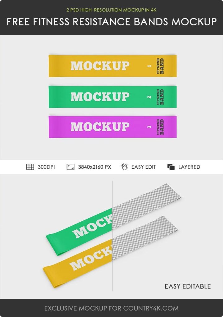 2 Views of Fitness Resistance Bands Mockup mockup preview