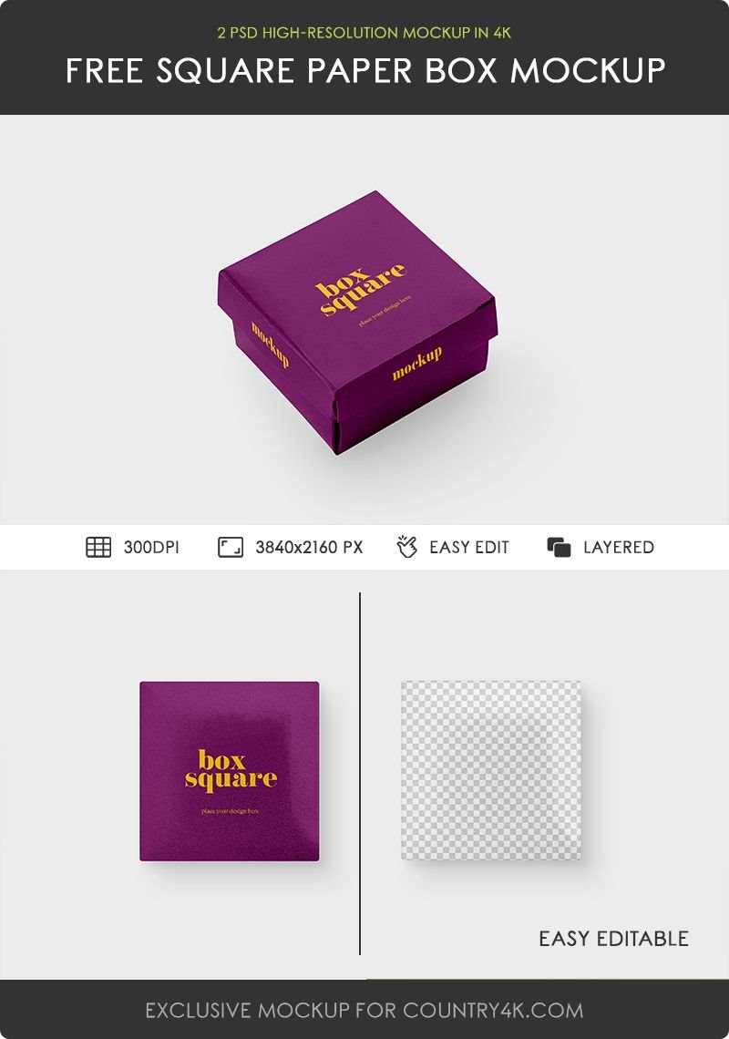 2 Views of Square Paper Box Mockup FREE PSD