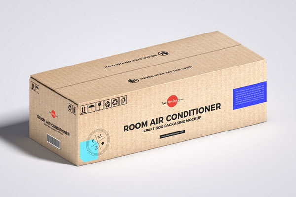 3/4 Point View of Air Conditioner Carton Box Packaging Mockup