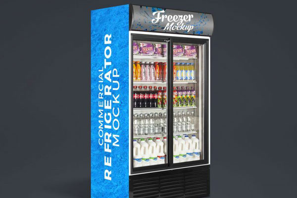 3/4 View 2 Door Commercial Freezer Mockup with Product Insertion