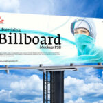 3/4 View Advertising Billboard on Pole Against Sky Mockup mockup preview
