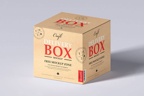 3/4 View Close-up Shot Craft Delivery Box on Floor Mockup