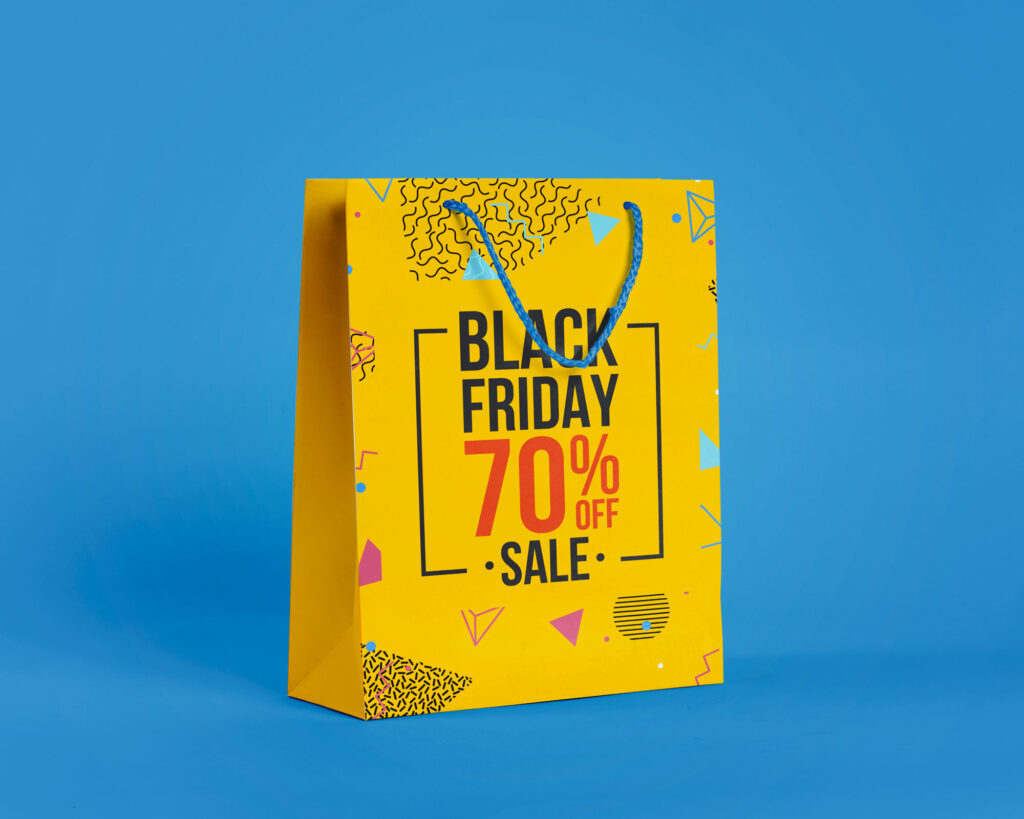 3/4 View Empty Paper Shopping Bag Mockup