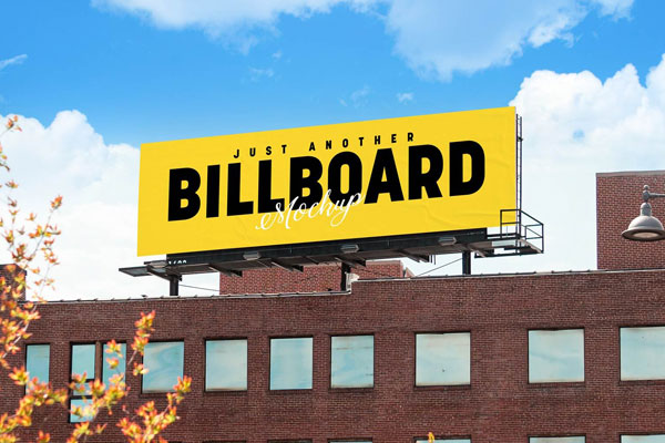 3/4 View Horizontal Rooftop Advertising Billboard on Building Mockup