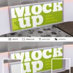3/4 View Indoor Billboard Advertisement Against Wall Mockup
