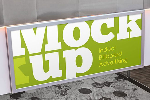 3/4 View Indoor Billboard Advertisement Against Wall Mockup
