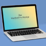 3/4 View Minimalistic Apple MacBook Pro on Floor Mockup