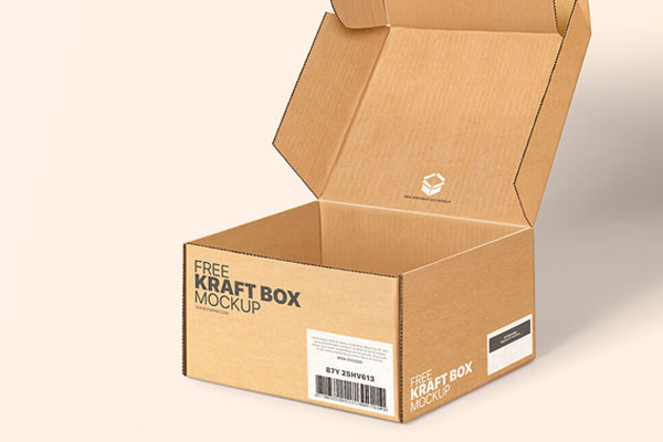3/4 View Minimalistic Open Kraft Box Mockup