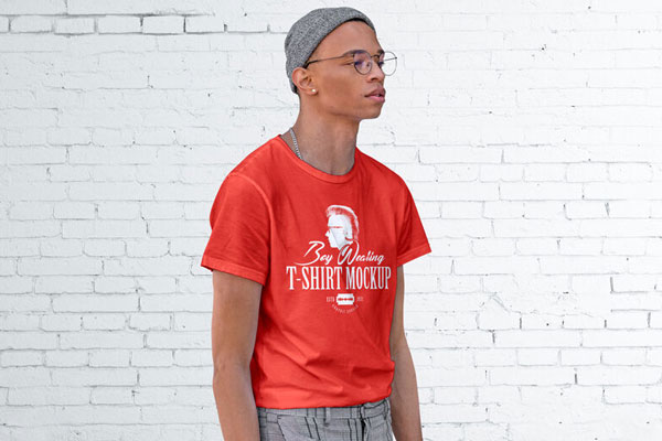 3/4 View Mockup of Boy Wearing T-shirt