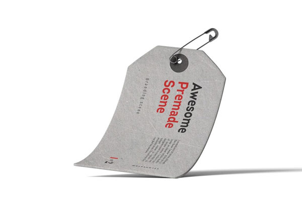 3/4 View Mono Floating Label Tag Mockup with Pin