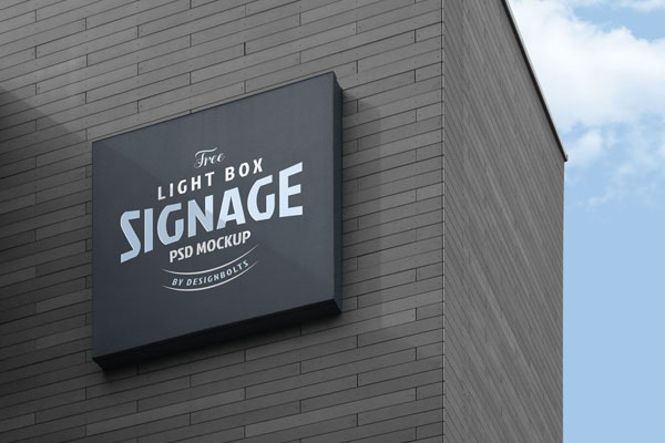 3/4 View of a Company Logo Signage Board on Building Wall Mockup