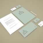 3/4 View of a Full Package of Branding Stationery Mockup
