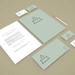 3/4 View of a Full Package of Branding Stationery Mockup