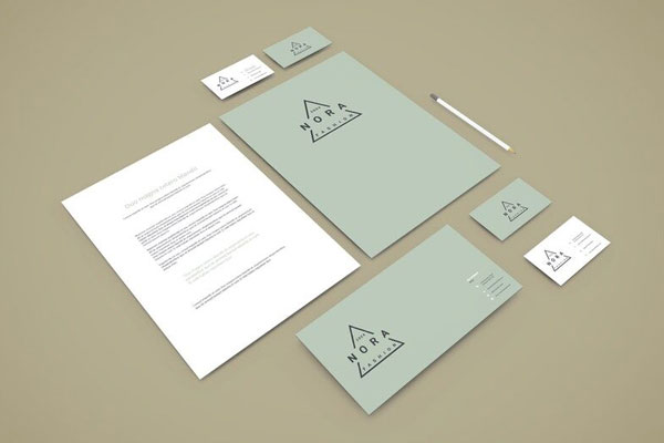 3/4 View of a Full Package of Branding Stationery Mockup