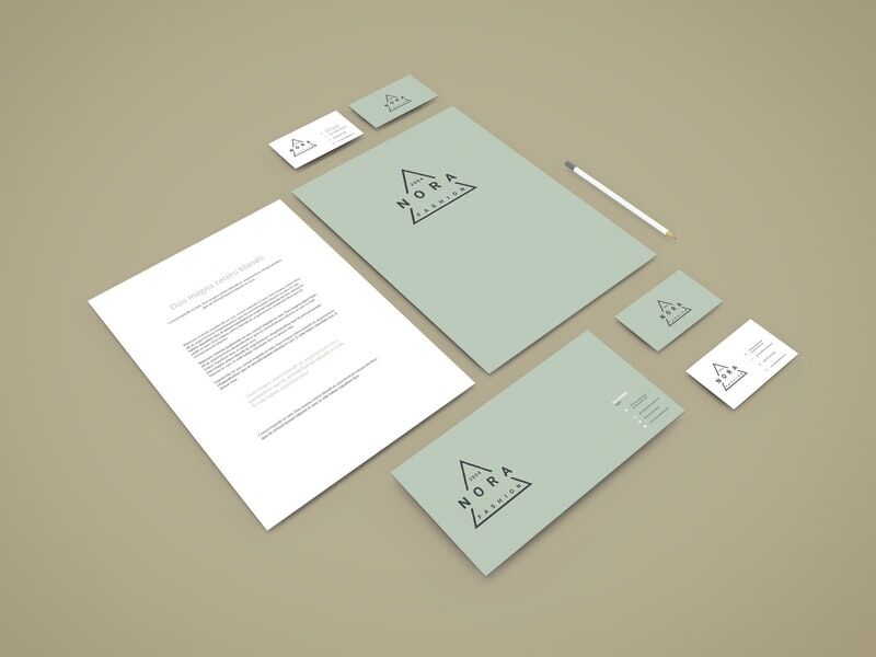 3/4 View of a Full Package of Branding Stationery Mockup
