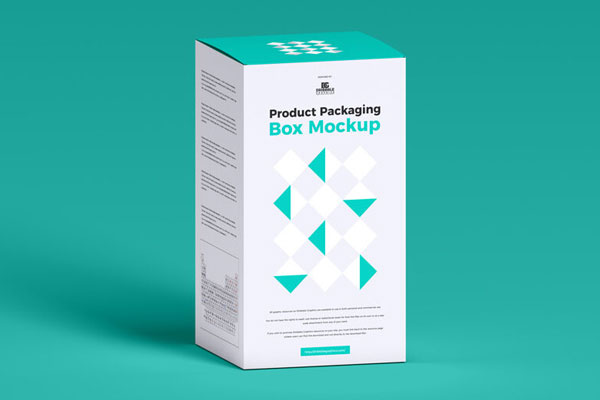 3/4 View of a Product Packaging Box Mockup with a Plain Background