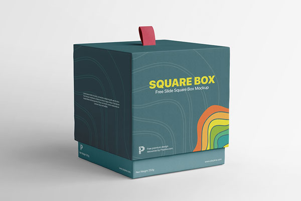 3/4 View of a Slide Square Gift Box Mockup