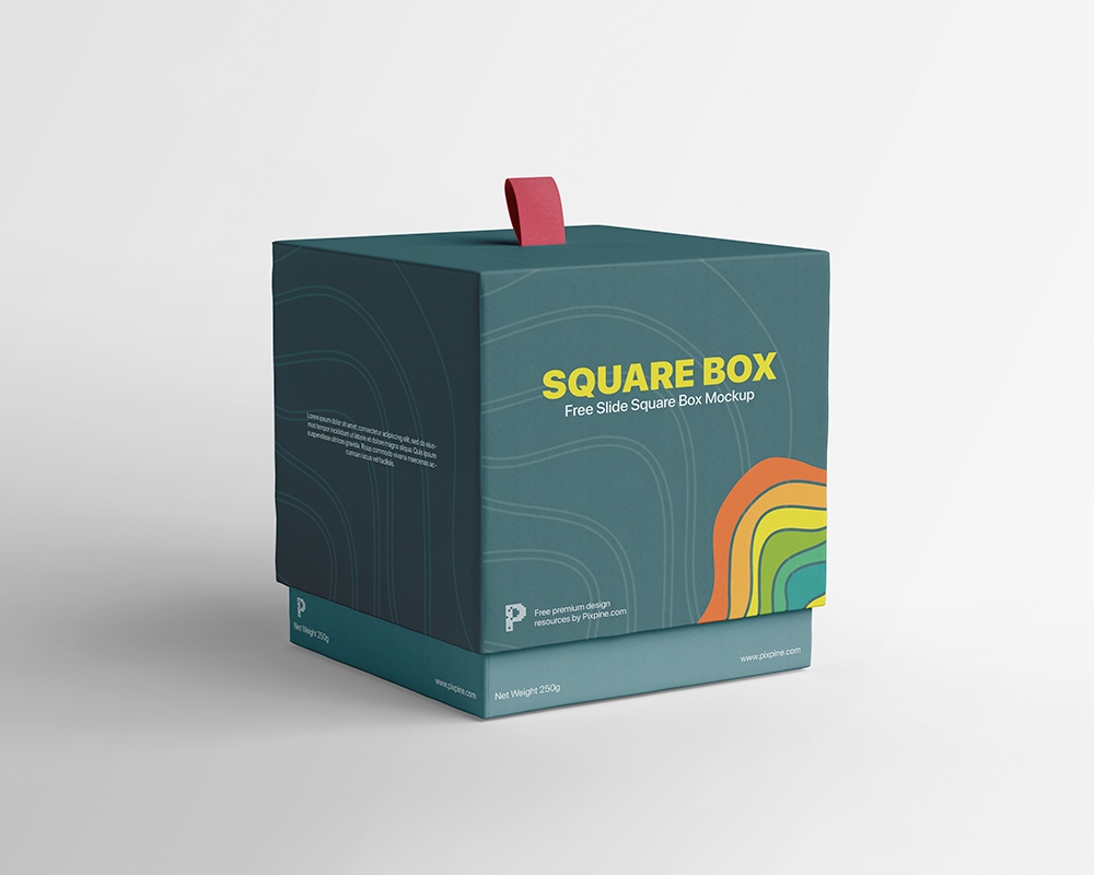 3/4 View of a Slide Square Gift Box Mockup
