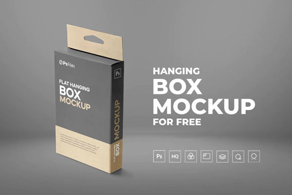 3/4 View of a Slim Hanging Box Packaging Mockup