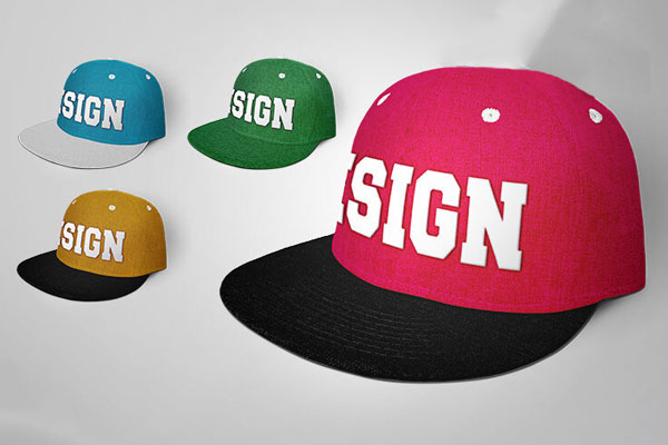 3/4 View of a Snapback Cap Mockup with 3 Backgrounds