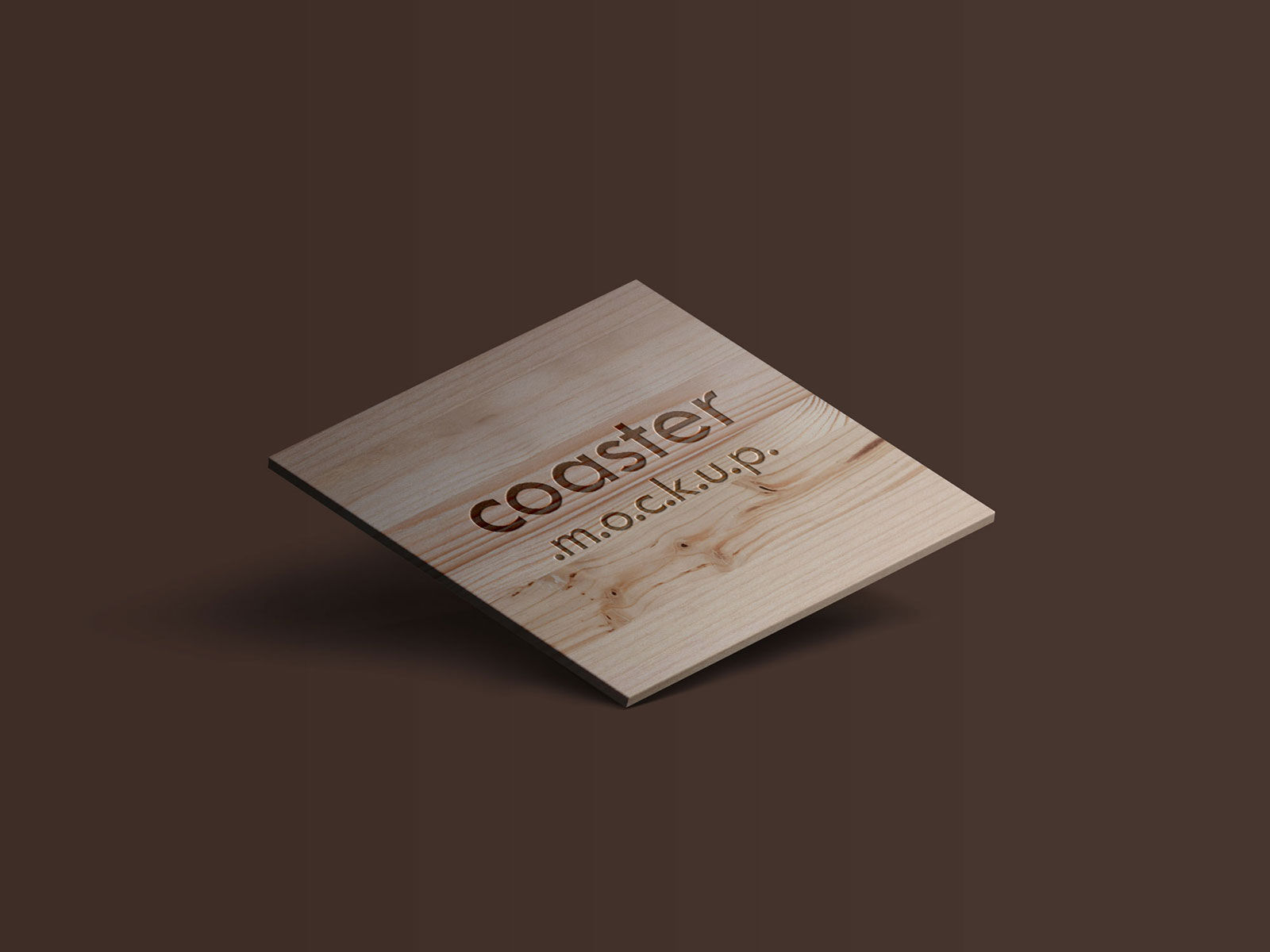 3/4 View of a Square Coaster With an Engraved Logo Mockup FREE PSD