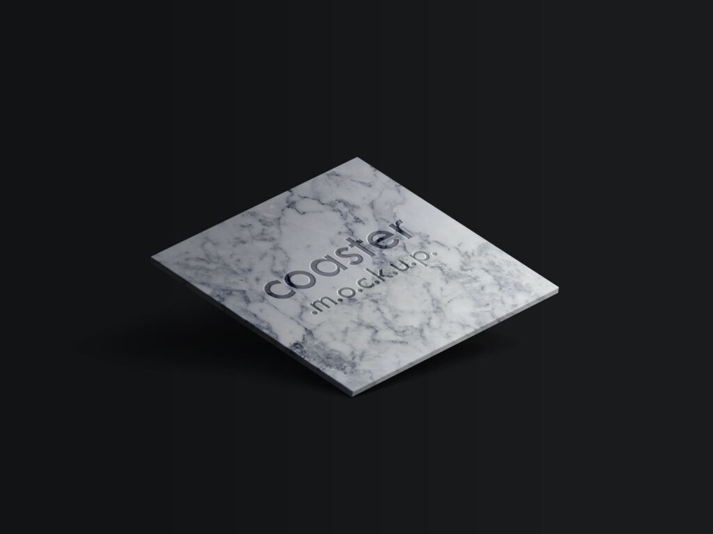3/4 View of a Square Coaster With an Engraved Logo Mockup