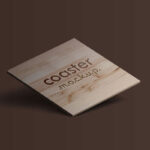 3/4 View of a Square Coaster With an Engraved Logo Mockup