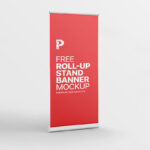 3/4 View of a Standing Roll-Up Banner Mockup