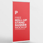 3/4 View of a Standing Roll-Up Banner Mockup