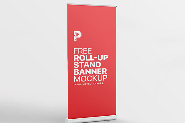 3/4 View of a Standing Roll-Up Banner Mockup