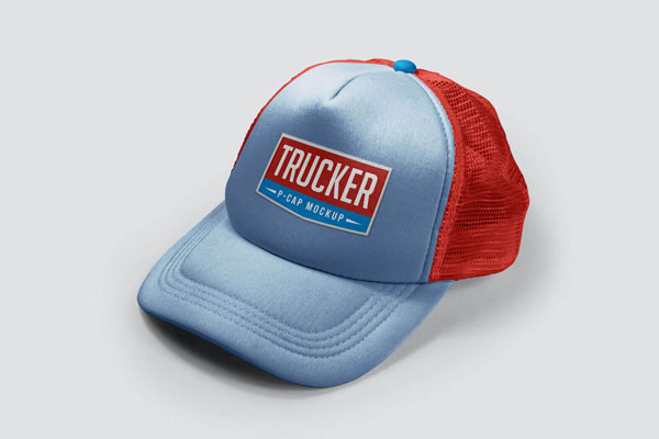 3/4 View of a Unisex Summer Trucker P-Cap Mockup
