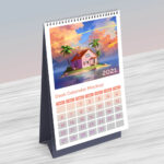 3/4 View of a Vertical Table/Desktop Calendar Mockup