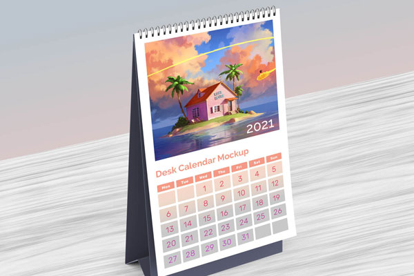 3/4 View of a Vertical Table/Desktop Calendar Mockup