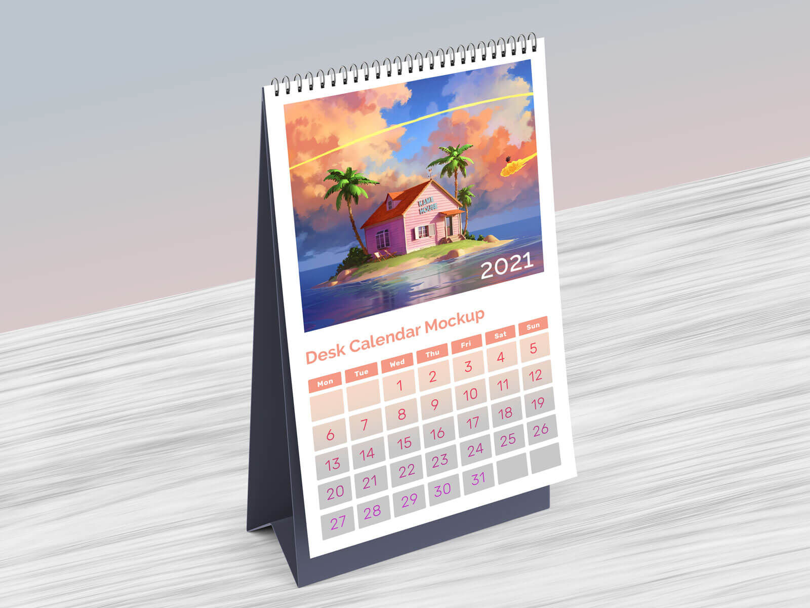 3/4 View of a Vertical Table/Desktop Calendar Mockup FREE PSD
