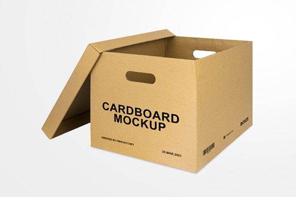 3/4 View of an Open Square Cardboard Mockup