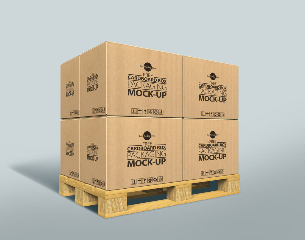 3/4 View of Cardboard Packaging Boxes Mockup