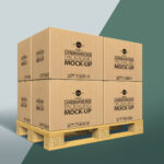 3/4 View of Cardboard Packaging Boxes Mockup