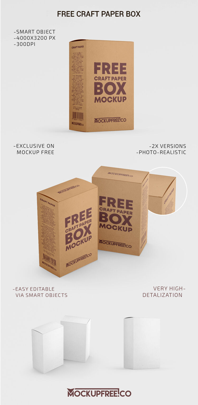 3/4 View of Craft Box in Two Mockups FREE PSD