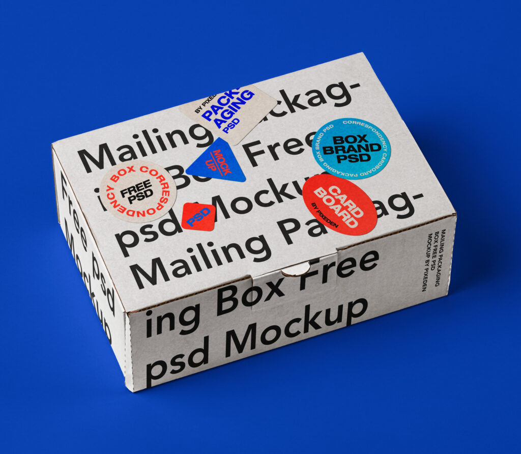 3/4 View of Mail Packaging Cardboard Box Mockup mockup preview